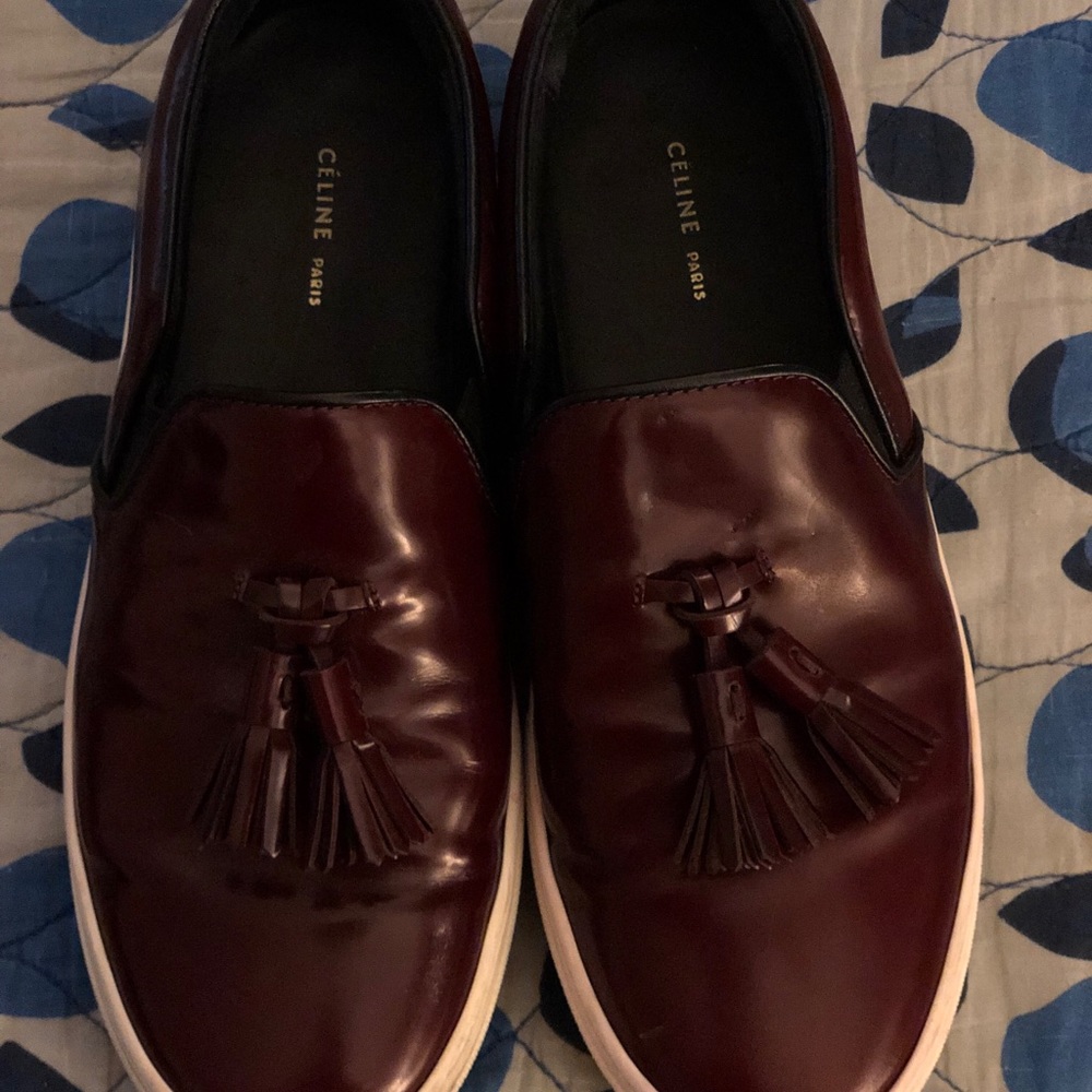 Burgundy Celine slip-ons